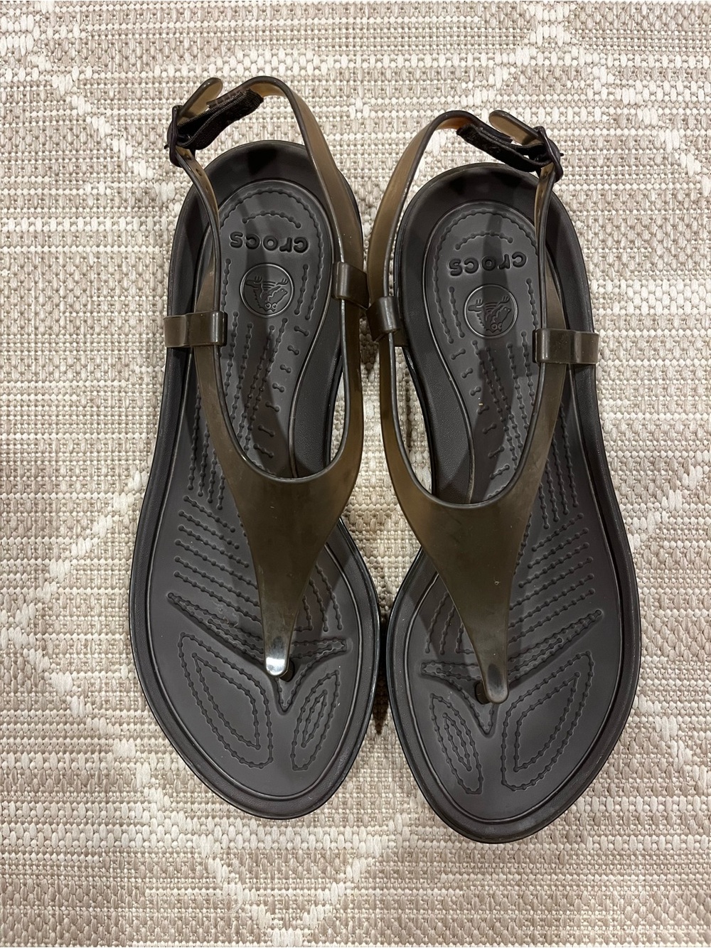 CROCS Women's Brown T-Strap Jelly Sandals